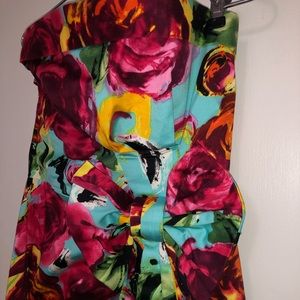 Floral Strapless Bow Front Dress